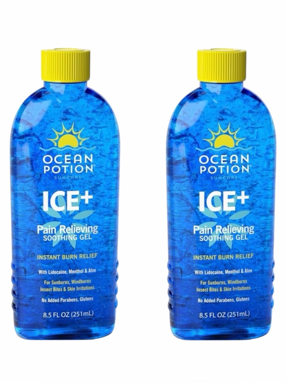 2 Ocean Potion Ice Lidocaine Menthol Aloe Sunburn Bug Bites Gel 8.5 oz